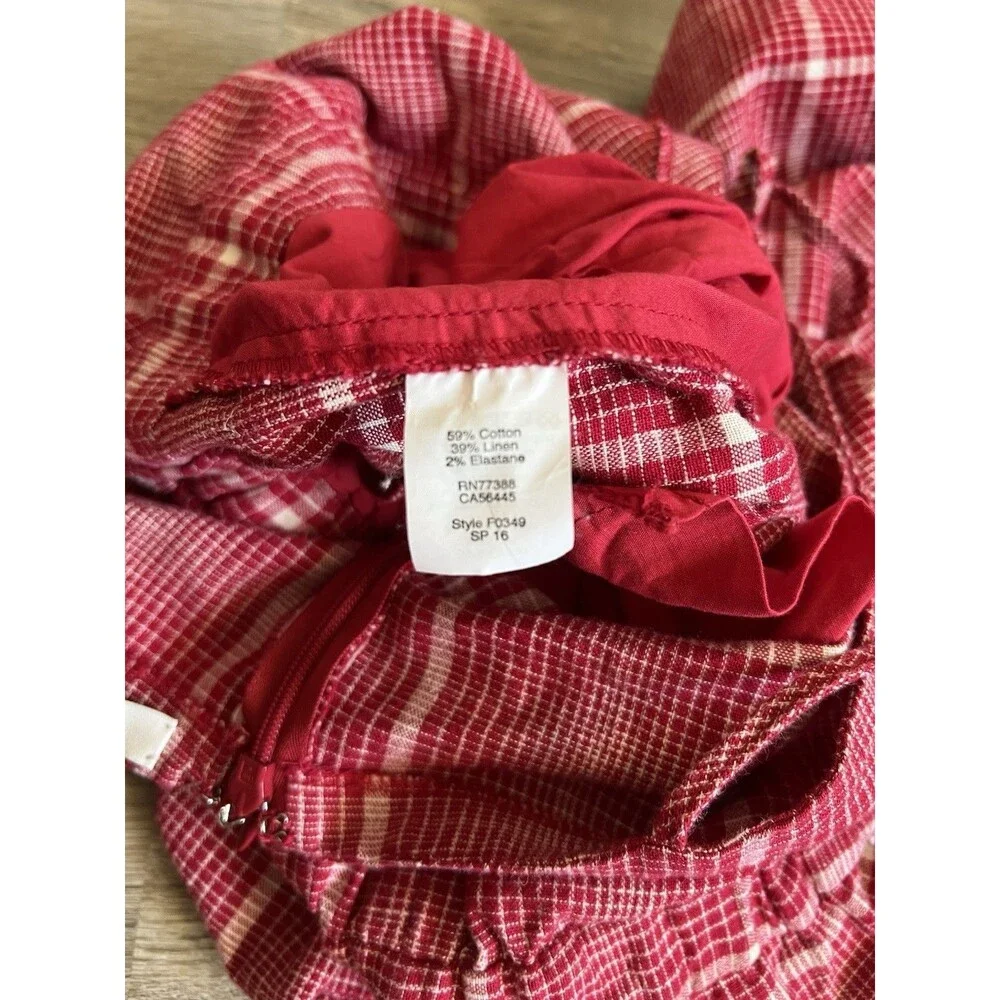Madewell Red Biopic Plaid Spaghetti Strap Linen Blend Jumpsuit Womens Size Small